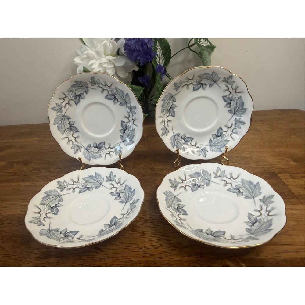 Vintage Royal Albert Silver Maple Saucers Set of Four Grapevine MCM Dining Tea